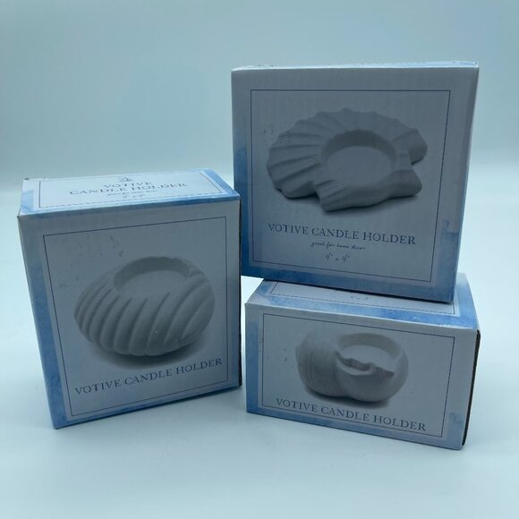 Votive Candle Holders Set of 3 Sea Shells White - Picture 1 of 8